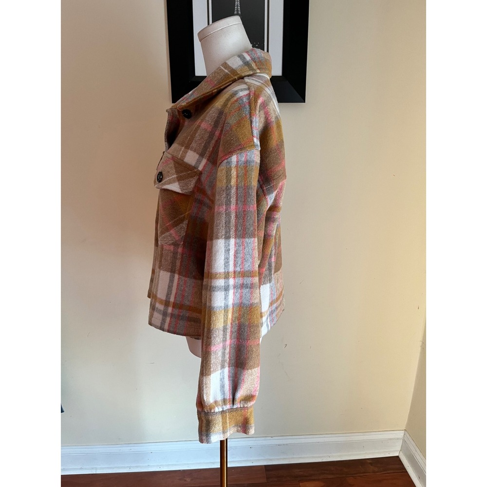 Thml Brown Plaid Cropped Shacket Button Front Siz… - image 6